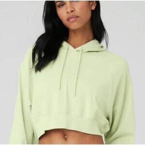 Alo Yoga Double Take French Terry Crop Hoodie Iced Green Tea Medium